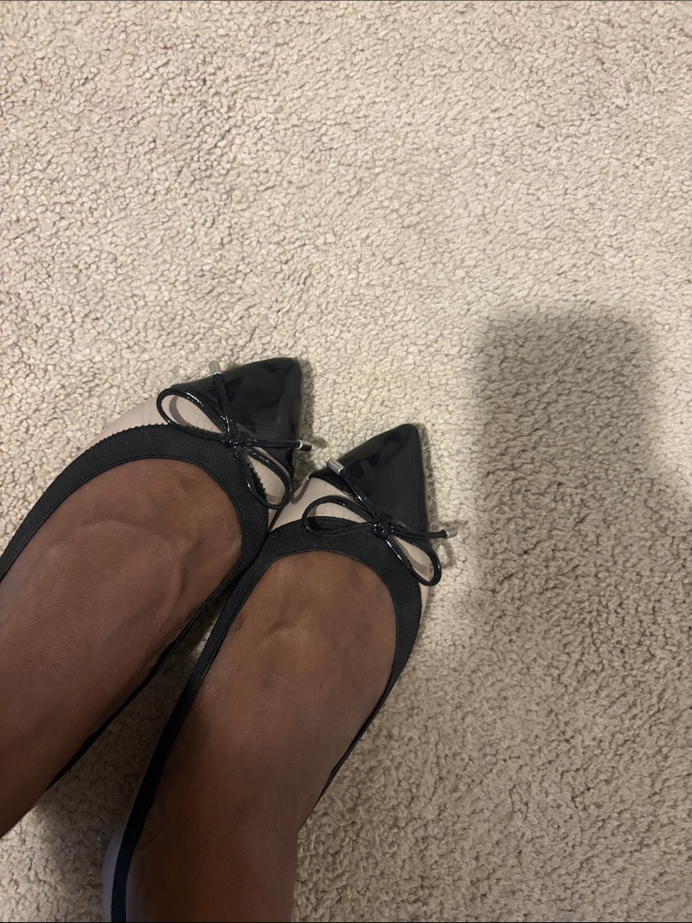 Aldo Black and Cream Pointed Toe Bow Flats
